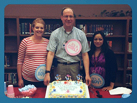 Mrs. Post, Mr. Schneider, and Mrs. Martinez at the faculty baby shower in Nov. 2014
