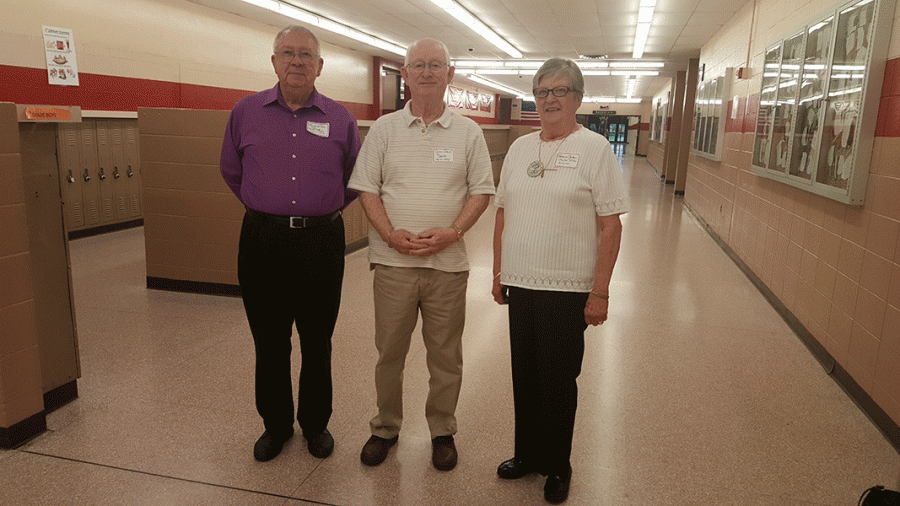 Charter teachers from 1964: Richard Peer (Band), Jim Stout (Shop), and Rebecca Sellars (Science)